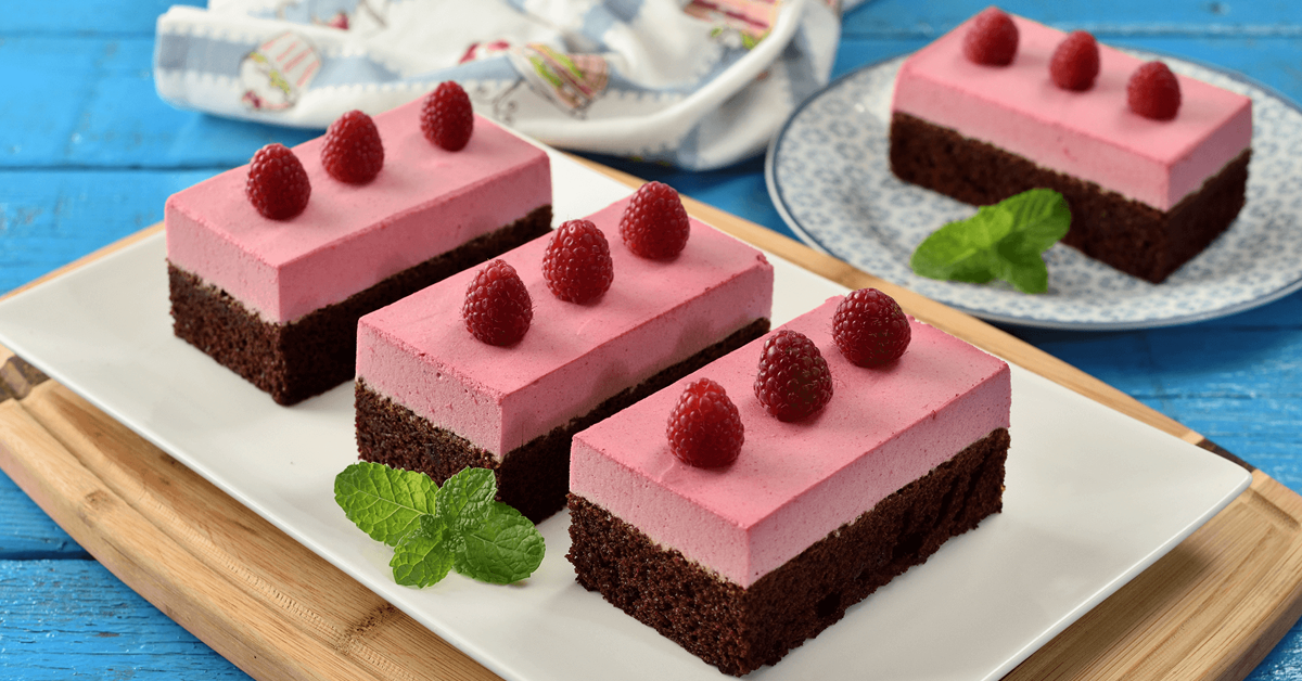 Chocolate cake and raspberry mousse